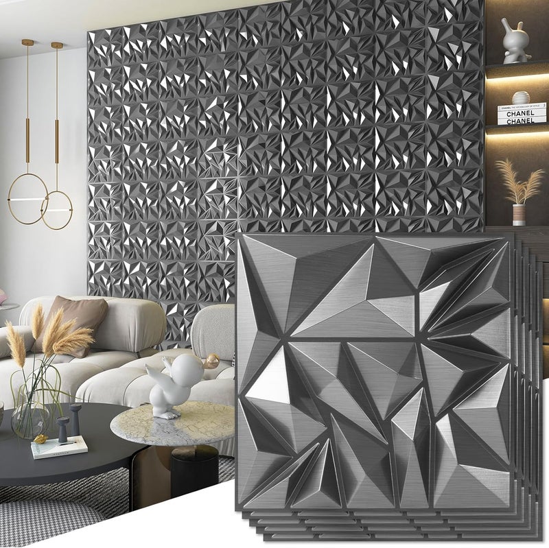 Art3d 33-Pack 3D Wall Panels - Diamond Textured Feature Paneling for Gaming, Living Room, TV Wall - 12 x 12 inch Silver - Image 1
